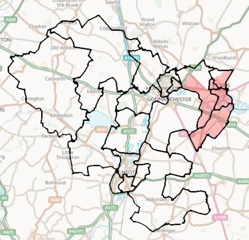 A map showing St Ives and District branch area
